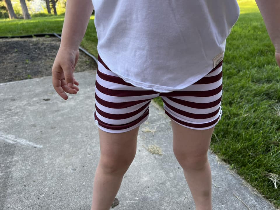vintage red and white stripe button shorts