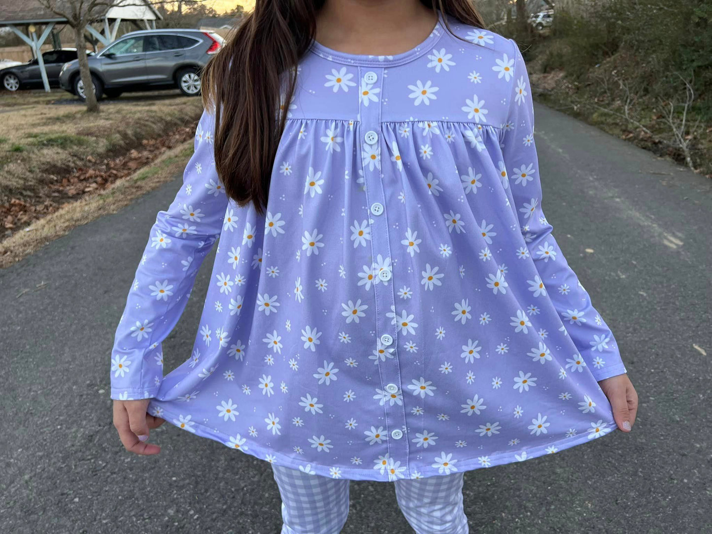 Lilac Daisy LS tinsley top