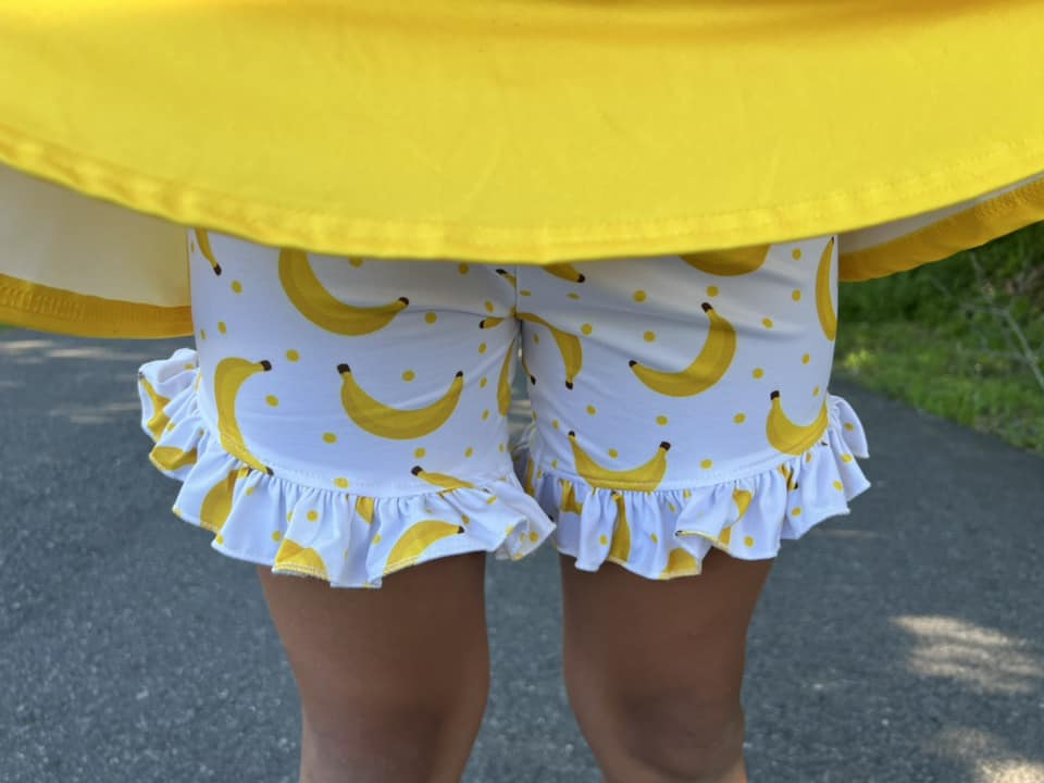 white polka dot banana shorties
