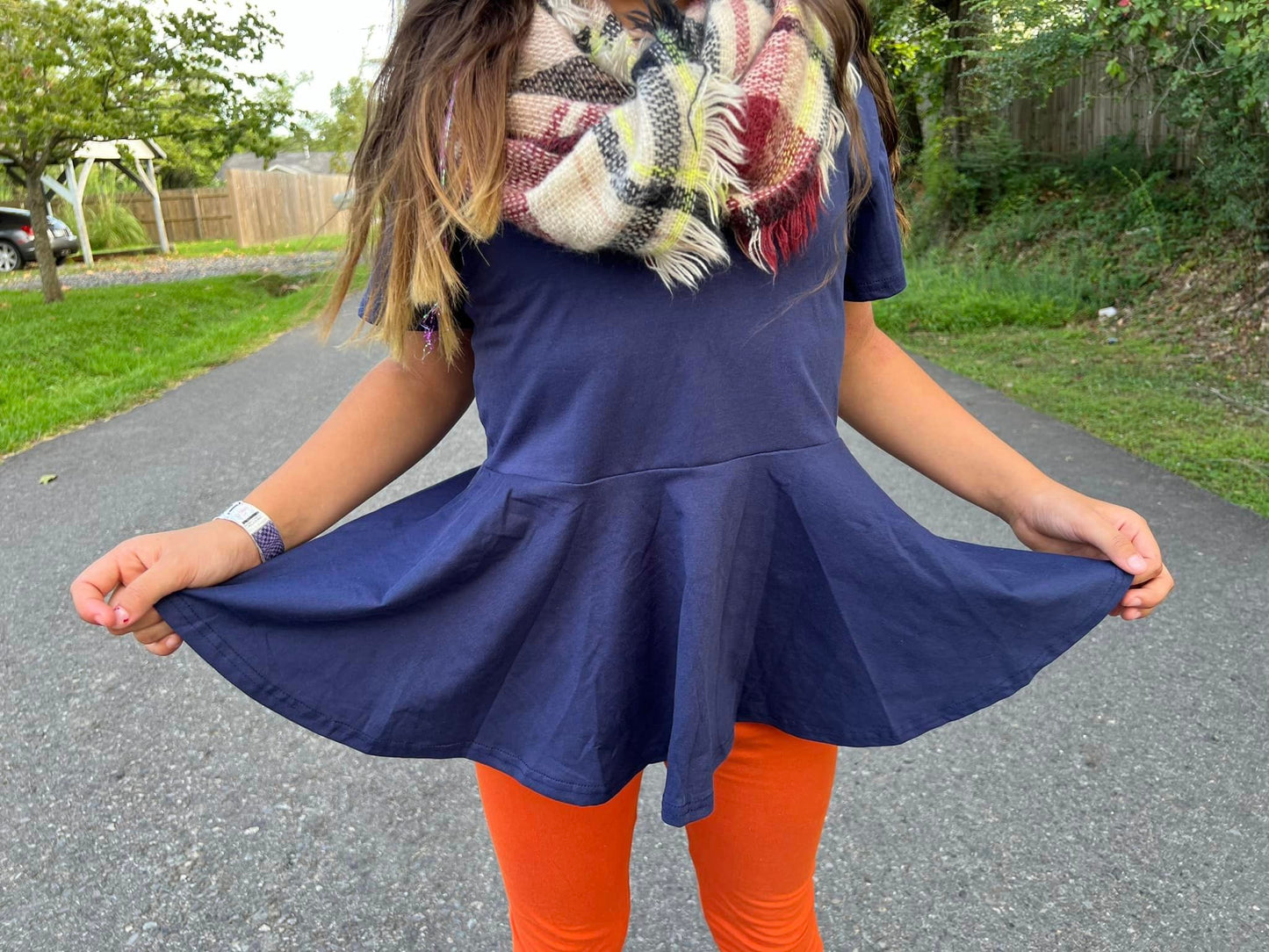 navy blue twirl top