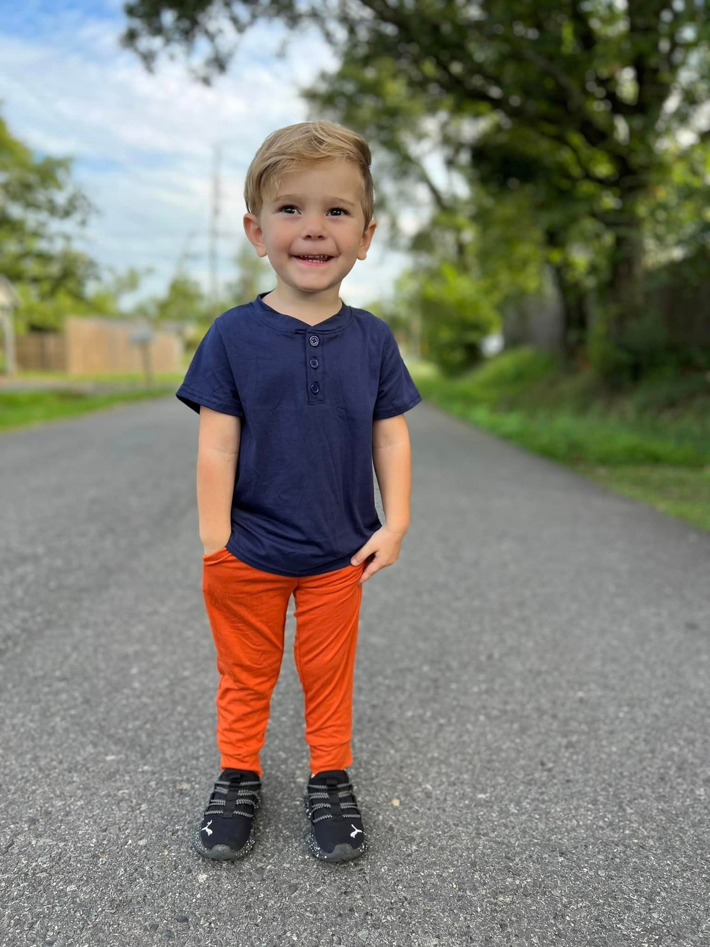 navy blue half button shirt