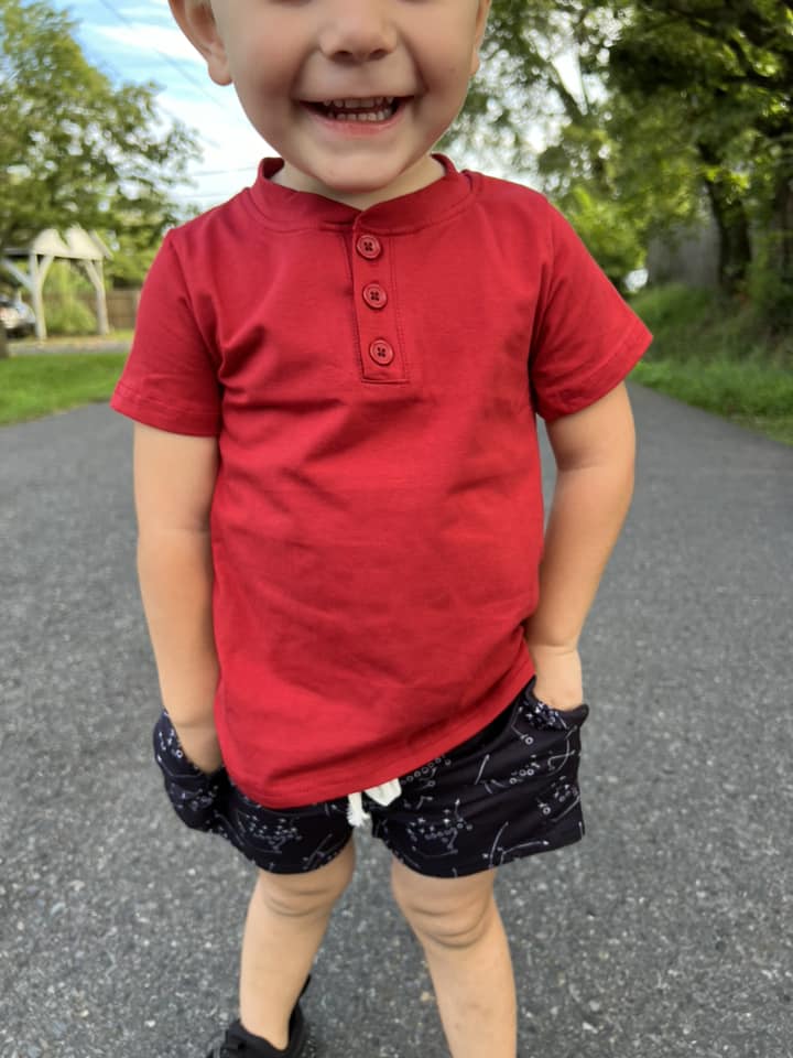 maroon half button shirt