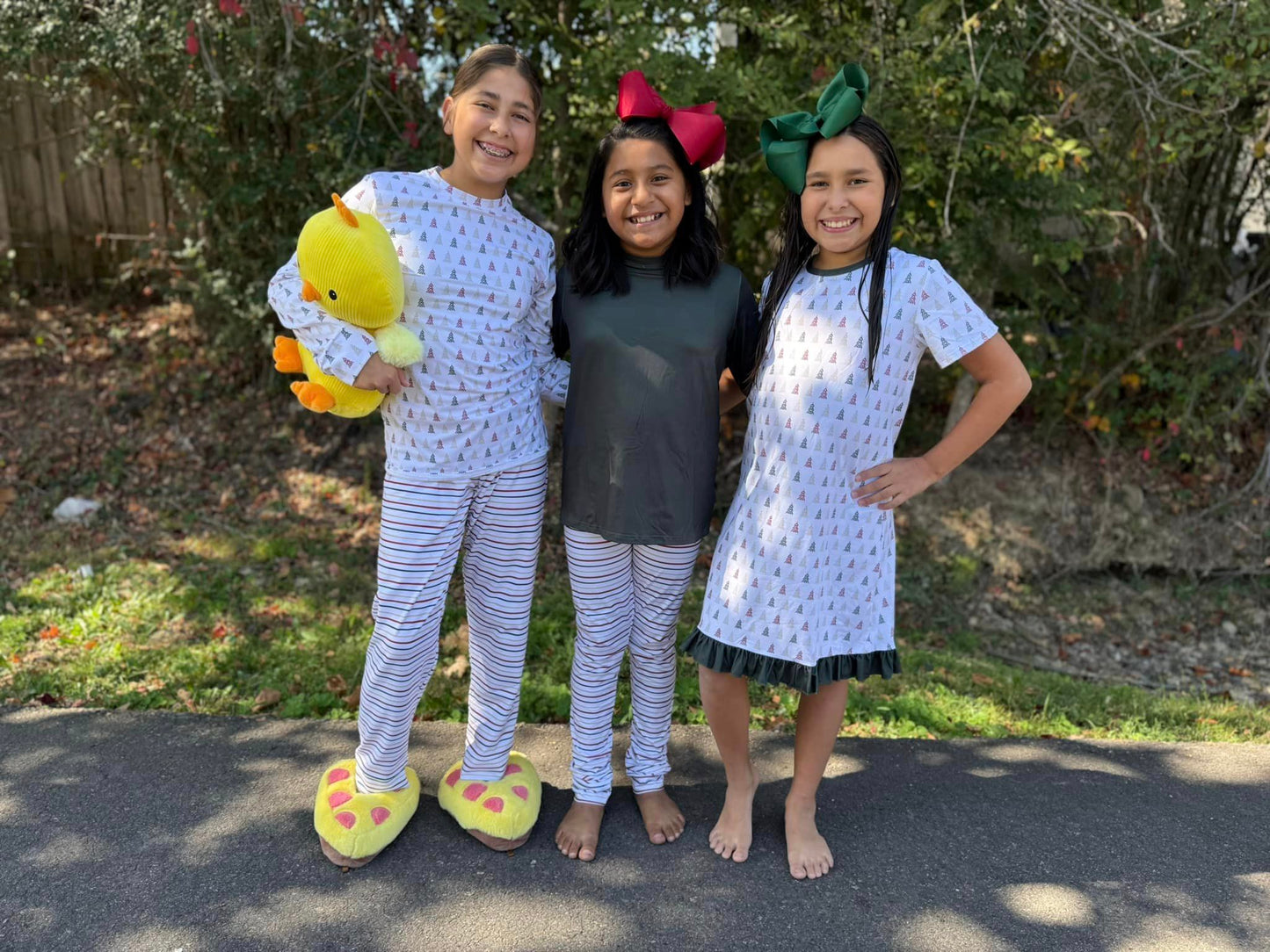 printed light hunter green and stripe jammies (kids)