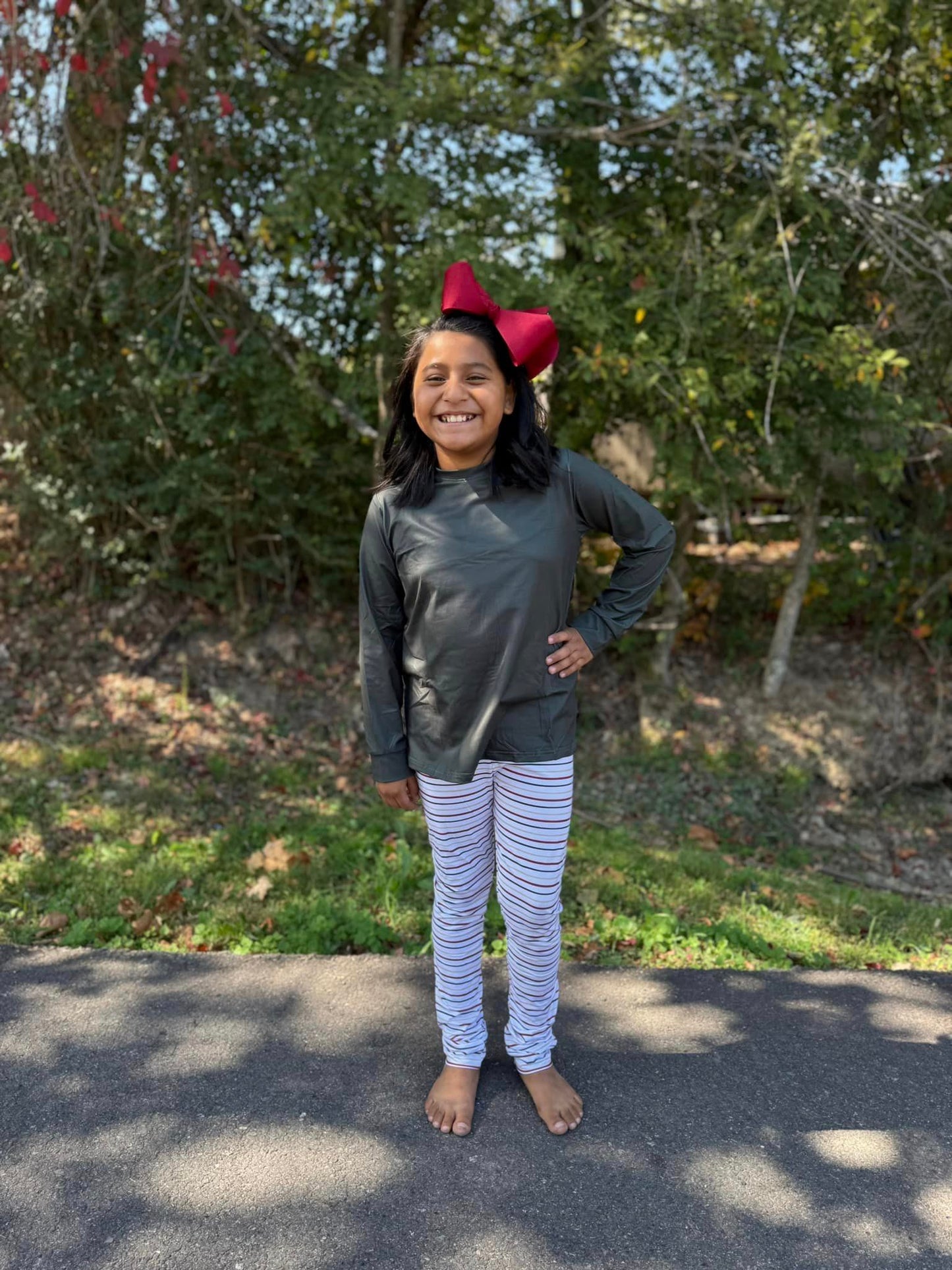 adult printed light hunter green and stripe jammies