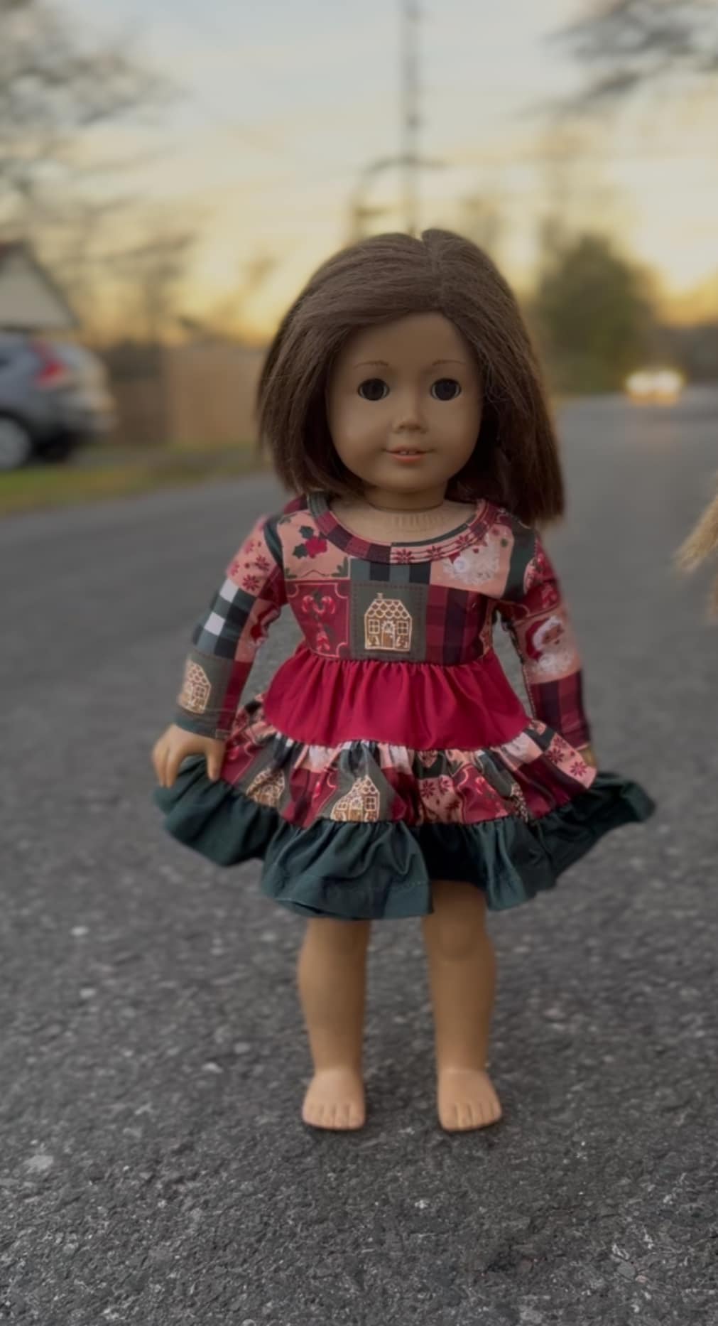 DOLL LS Christmas patchwork Bella twirl dress And ruffle button leggings set