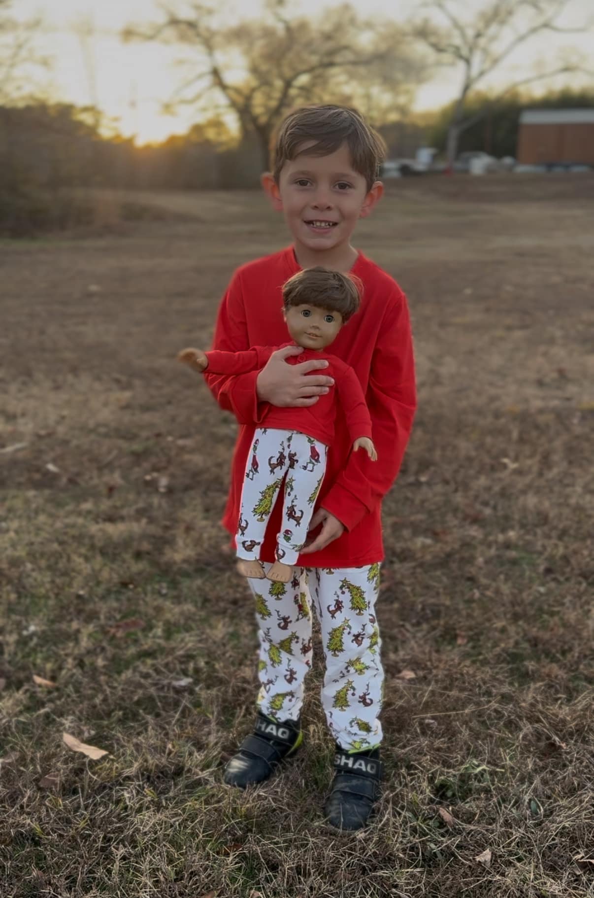 DOLL red long sleeve Henley tee and cream maxxx joggers set
