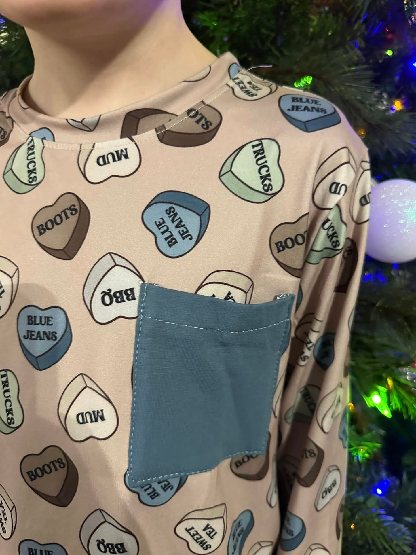 country boy conversation hearts pocket tee