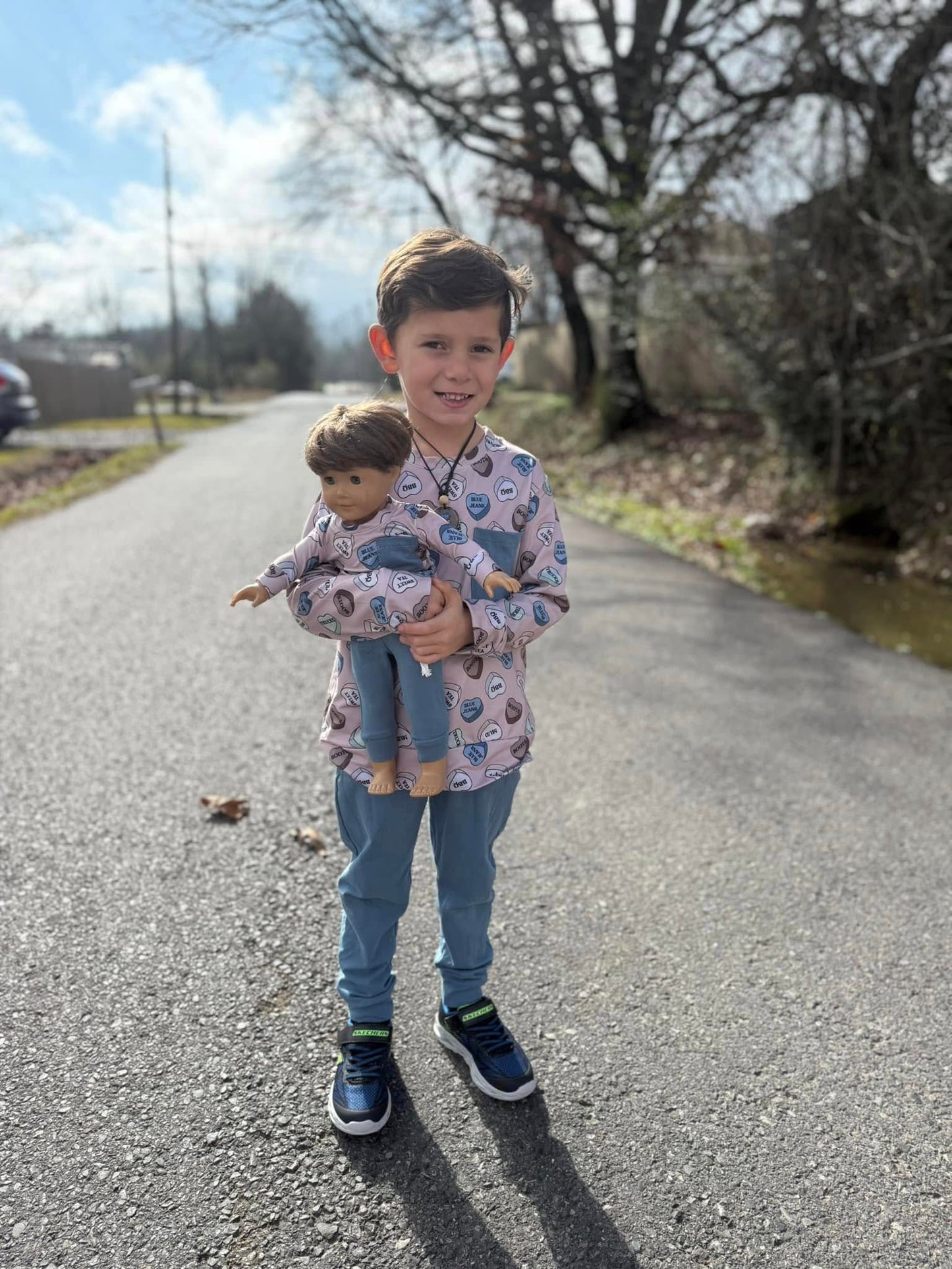 DOLL country boy conversation hearts pocket tee and Steele blue joggers set