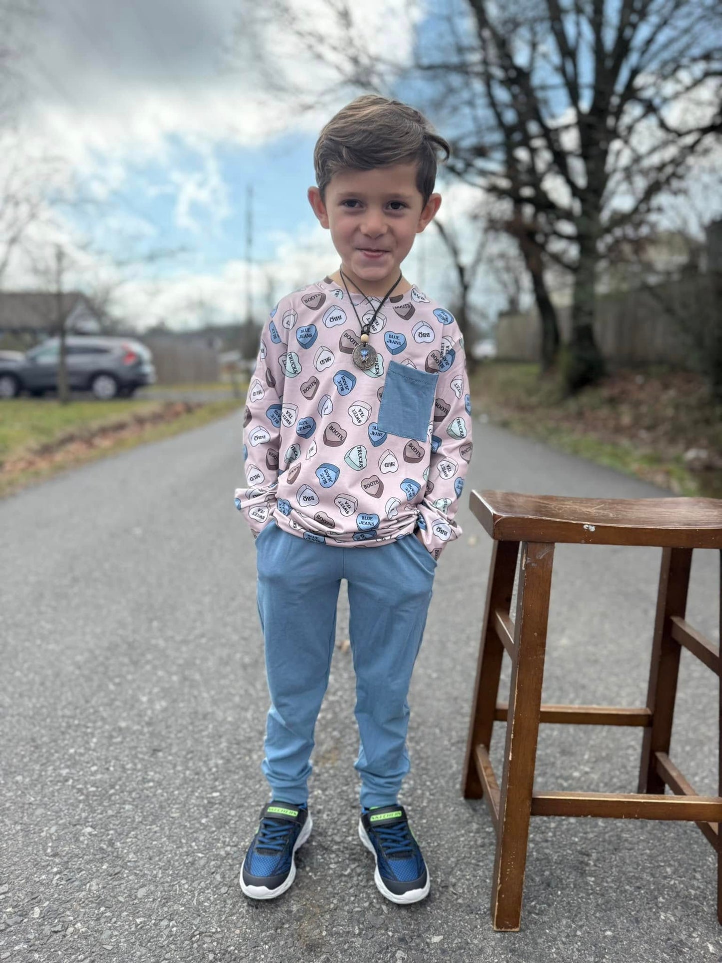 country boy conversation hearts pocket tee