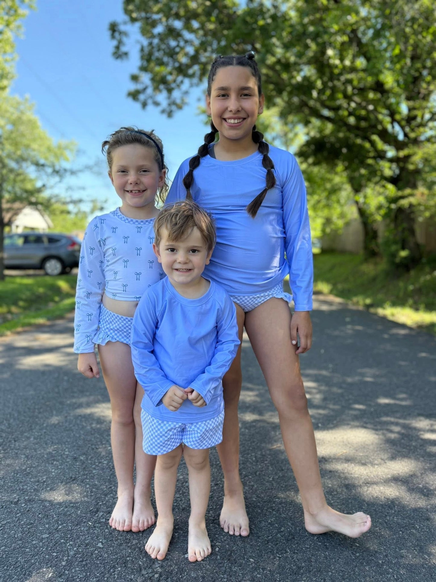 Carolina blue swim top, lined, kids and adults