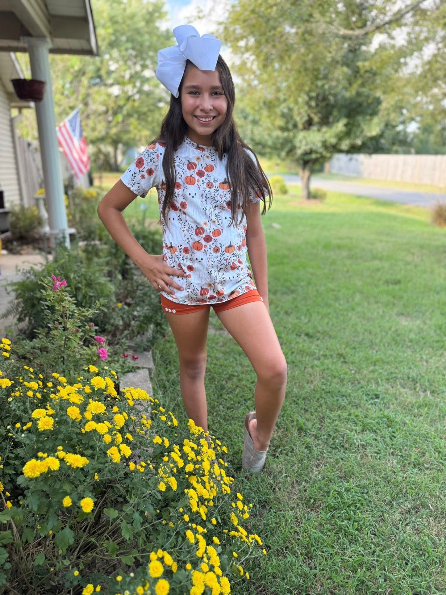 burnt orange button shorts