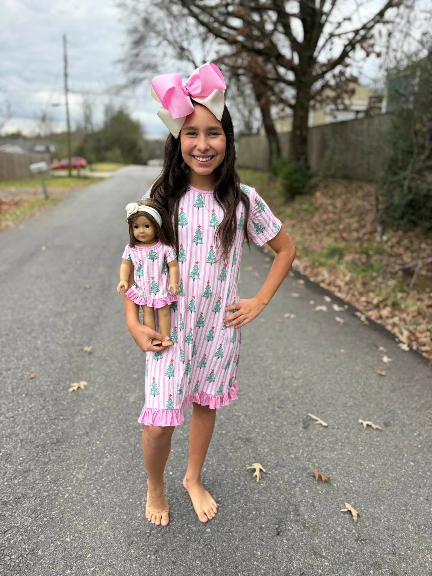 DOLL pink stripe Christmas tree bamboo gown