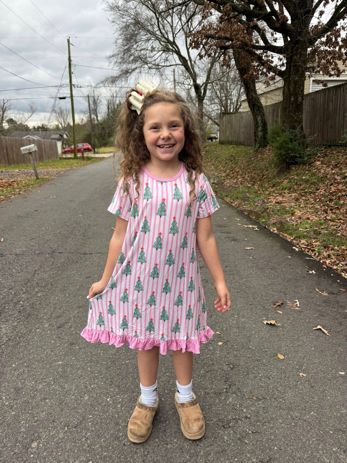 pink stripe Christmas tree bamboo gown