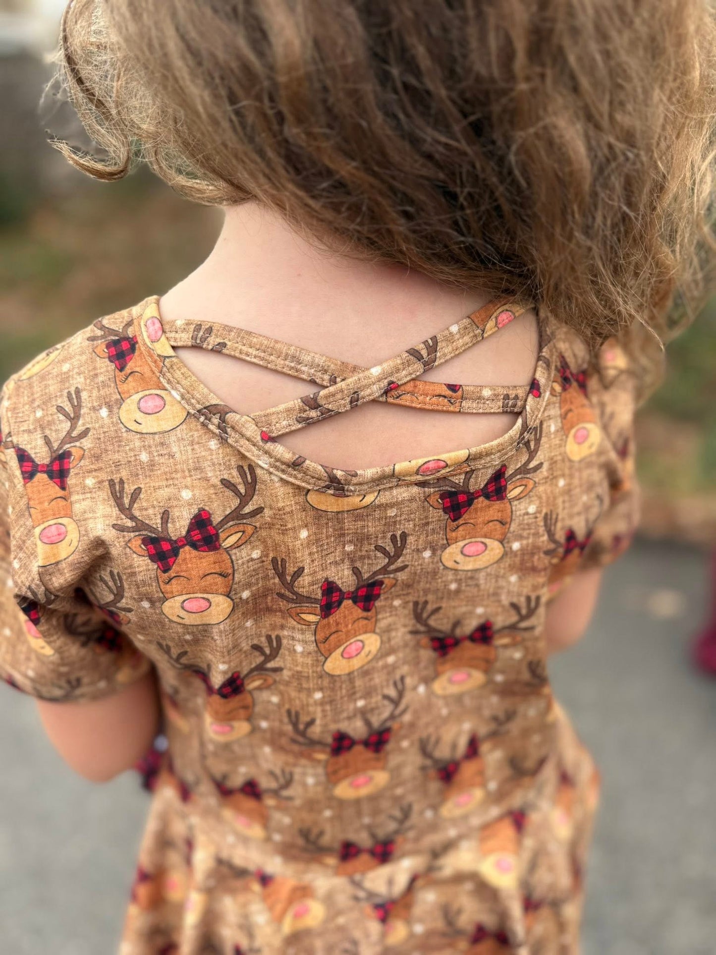 buffalo plaid bow deer twirl top