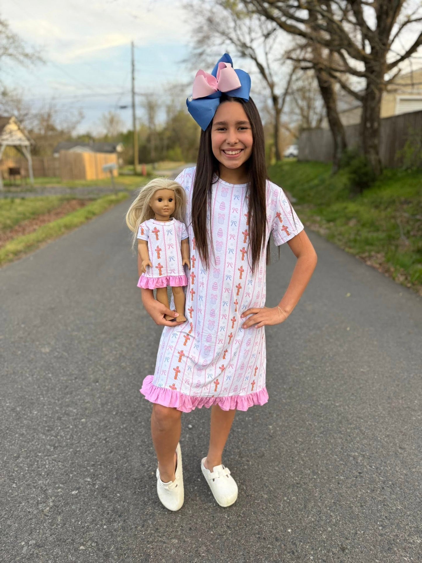 DOLL bamboo pink bows and crosses gown