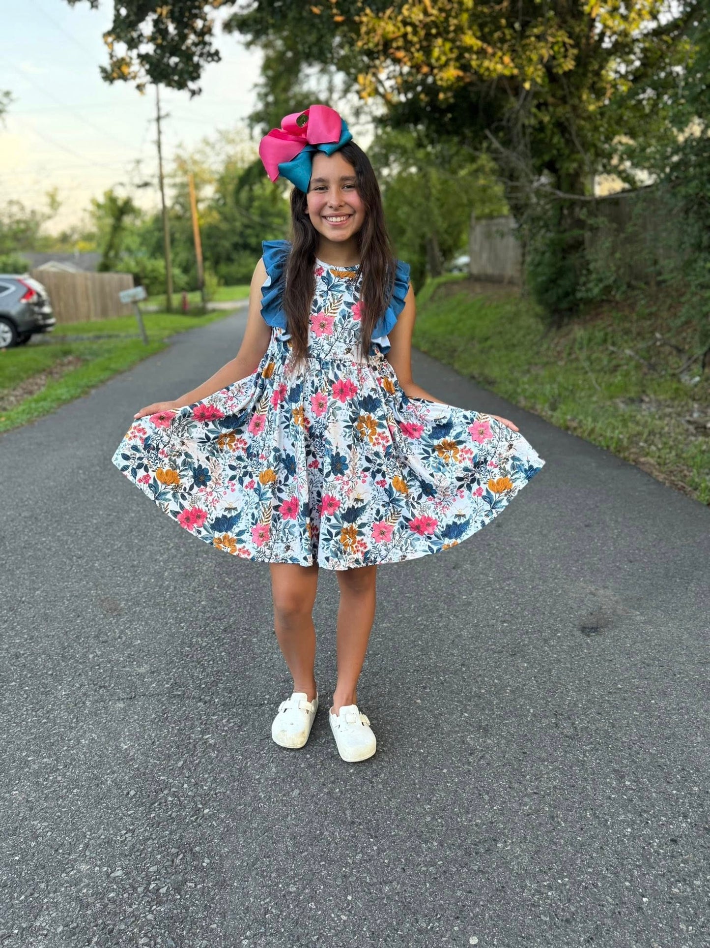 flower and crystal teal willow dress