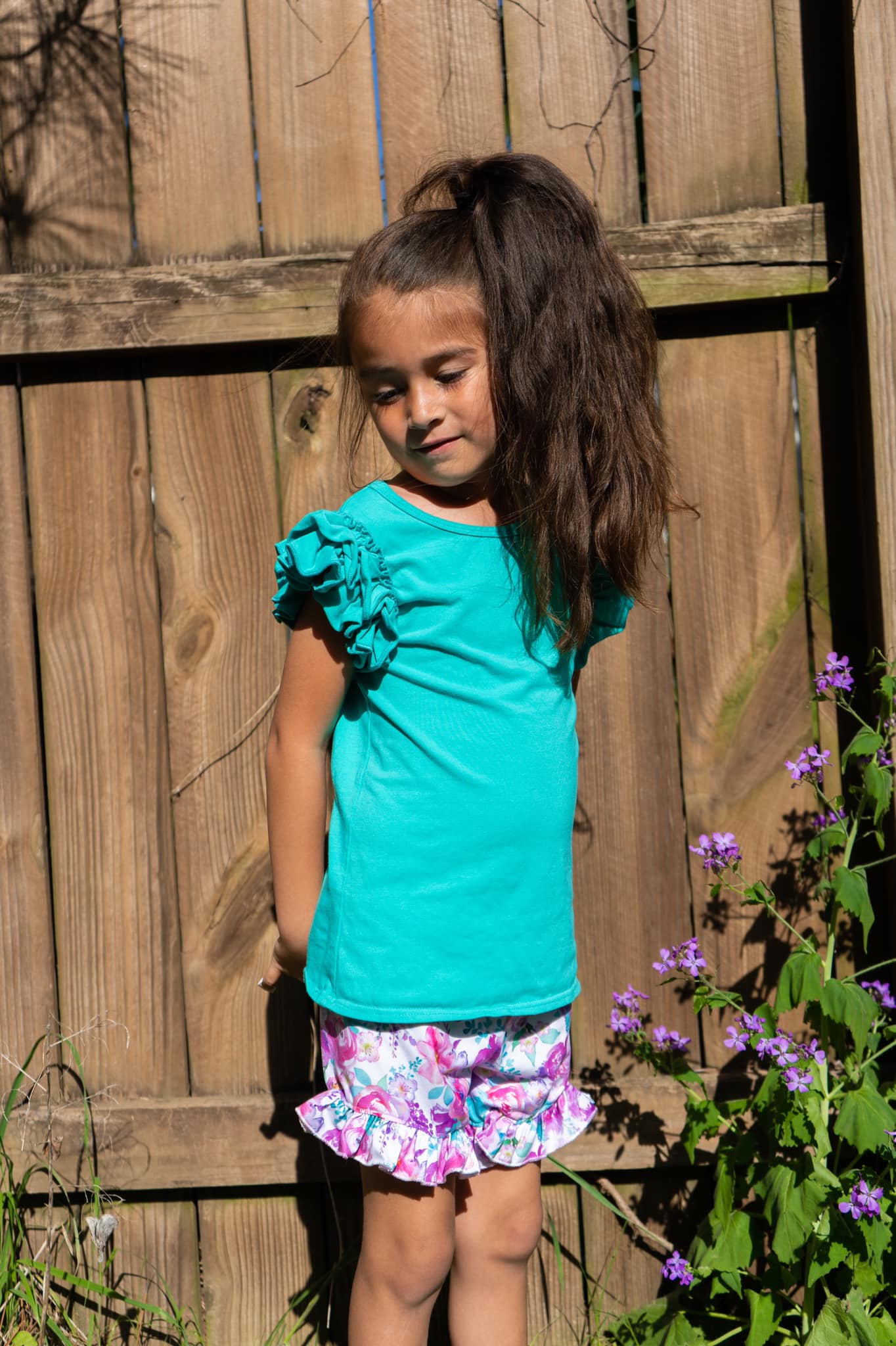 purple watercolor floral shorties