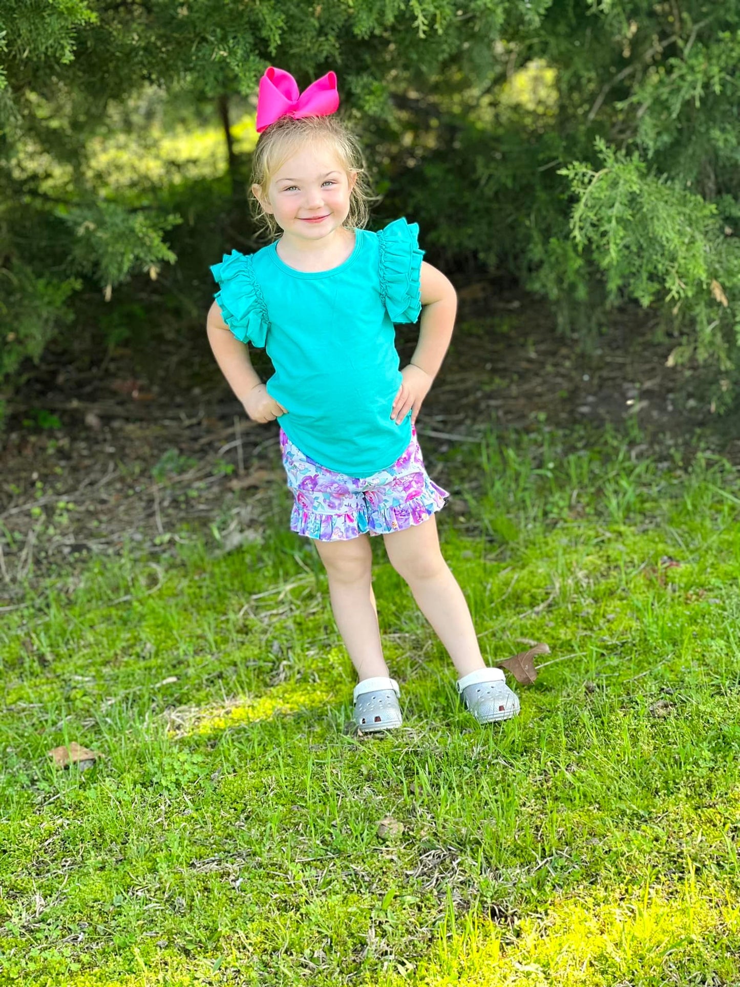 purple watercolor floral shorties