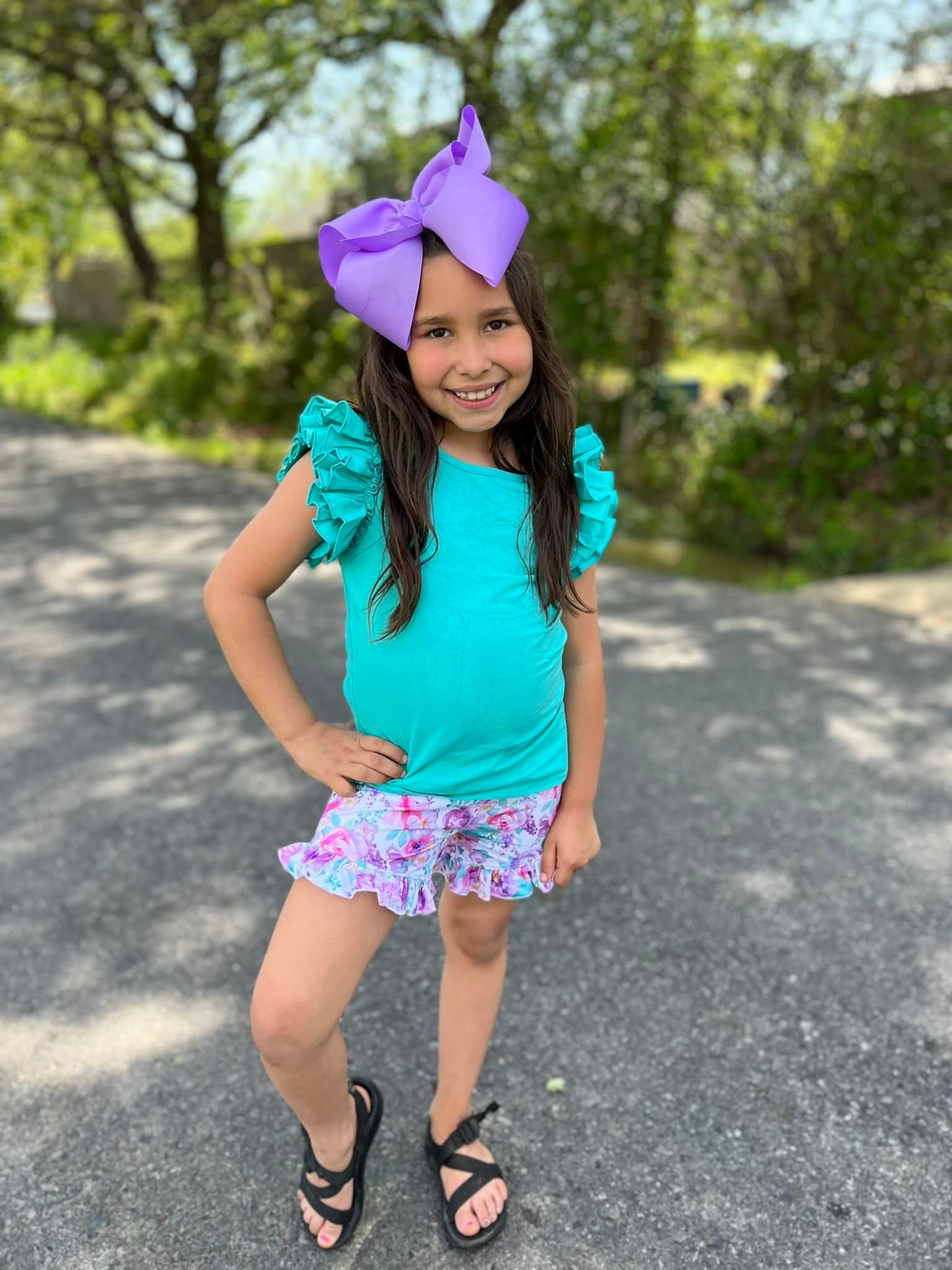 purple watercolor floral shorties
