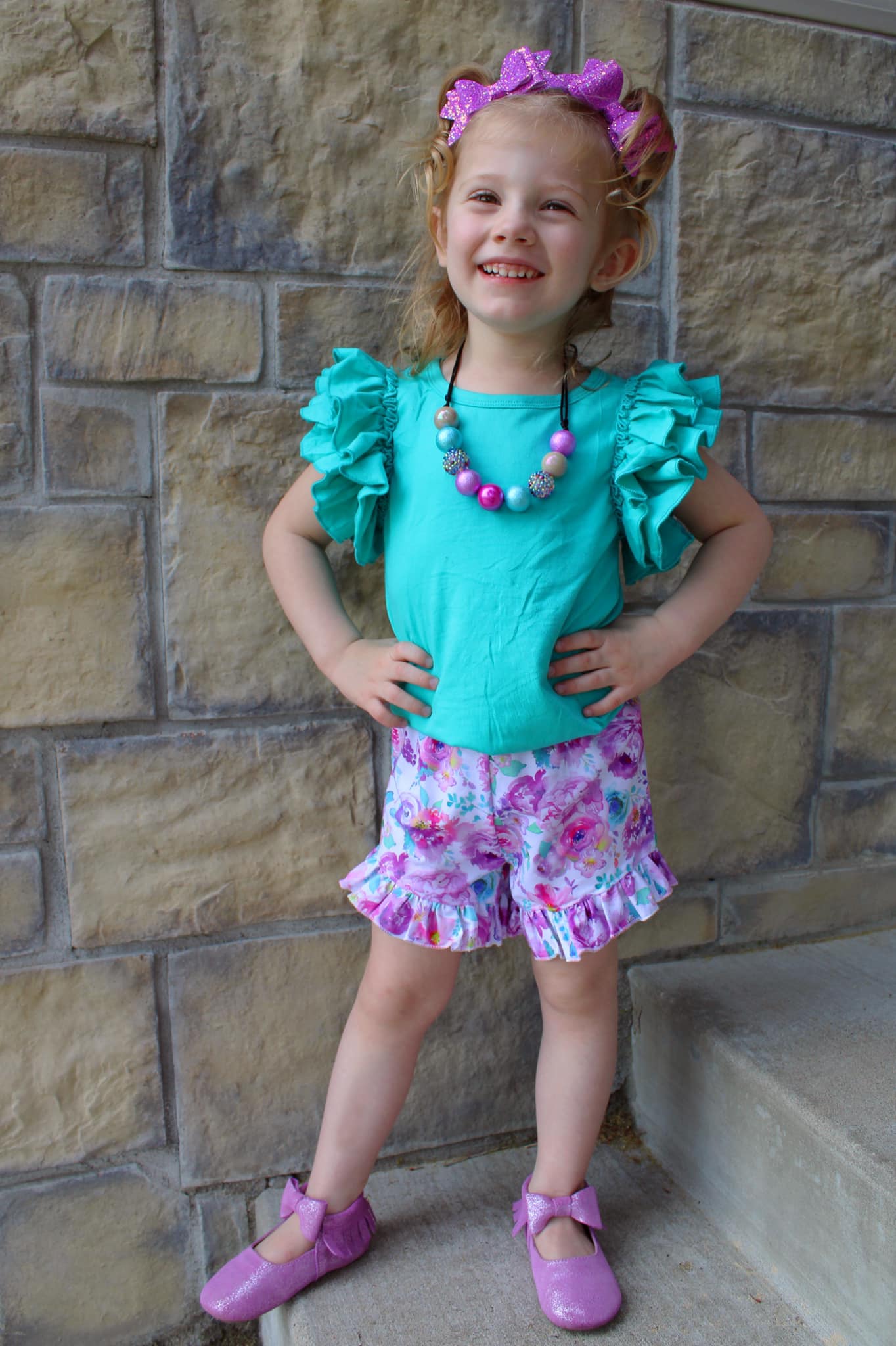 purple watercolor floral shorties