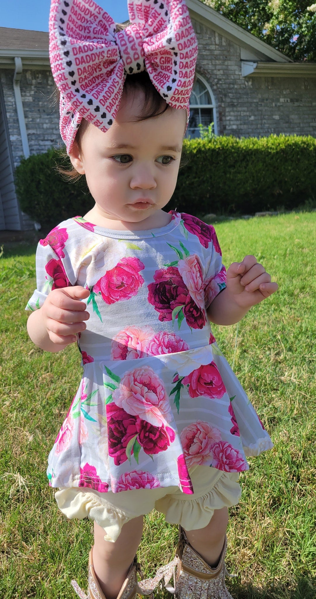 big floral stripe ss twirl top