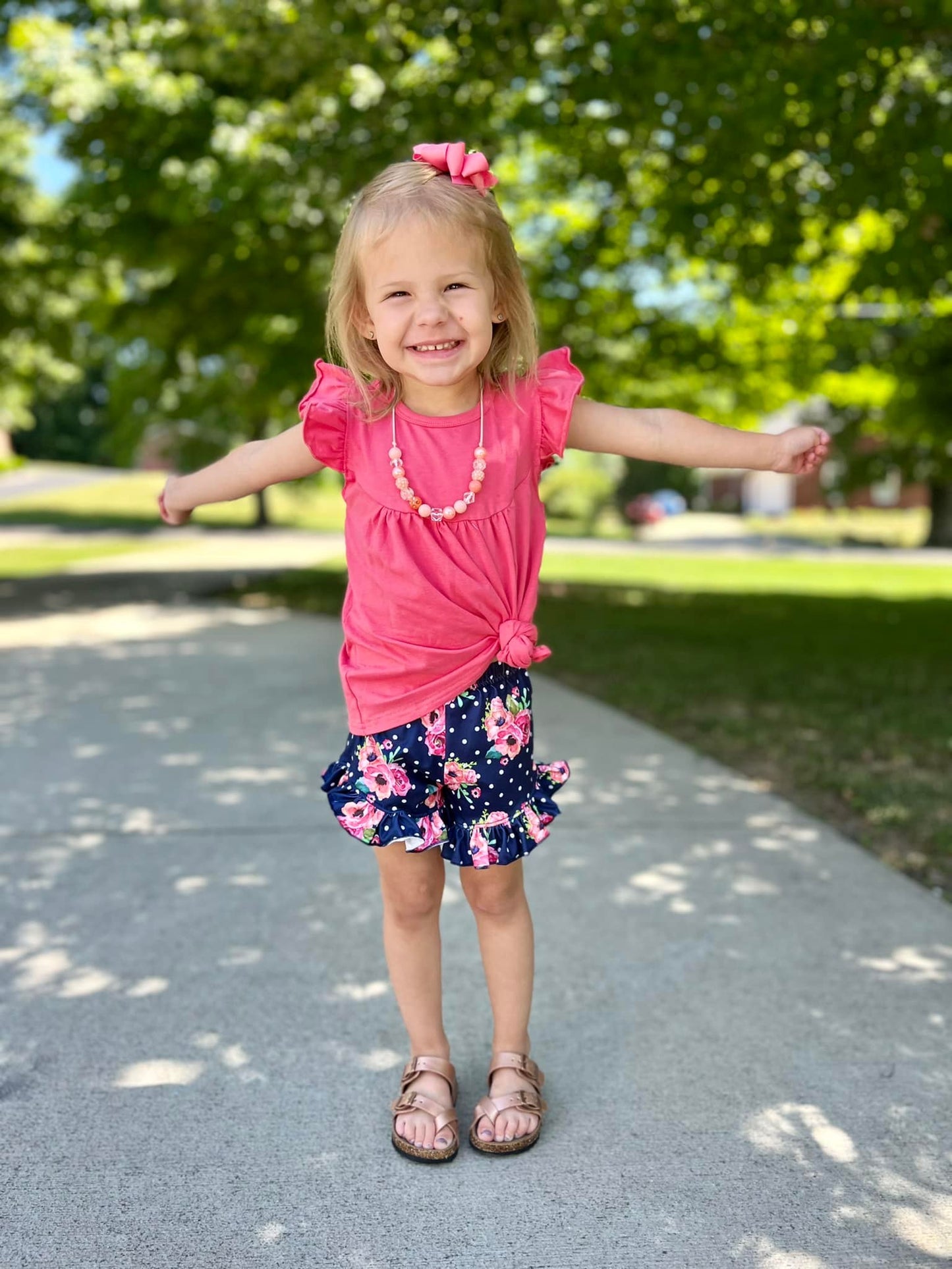 Navy polka dot floral shorties