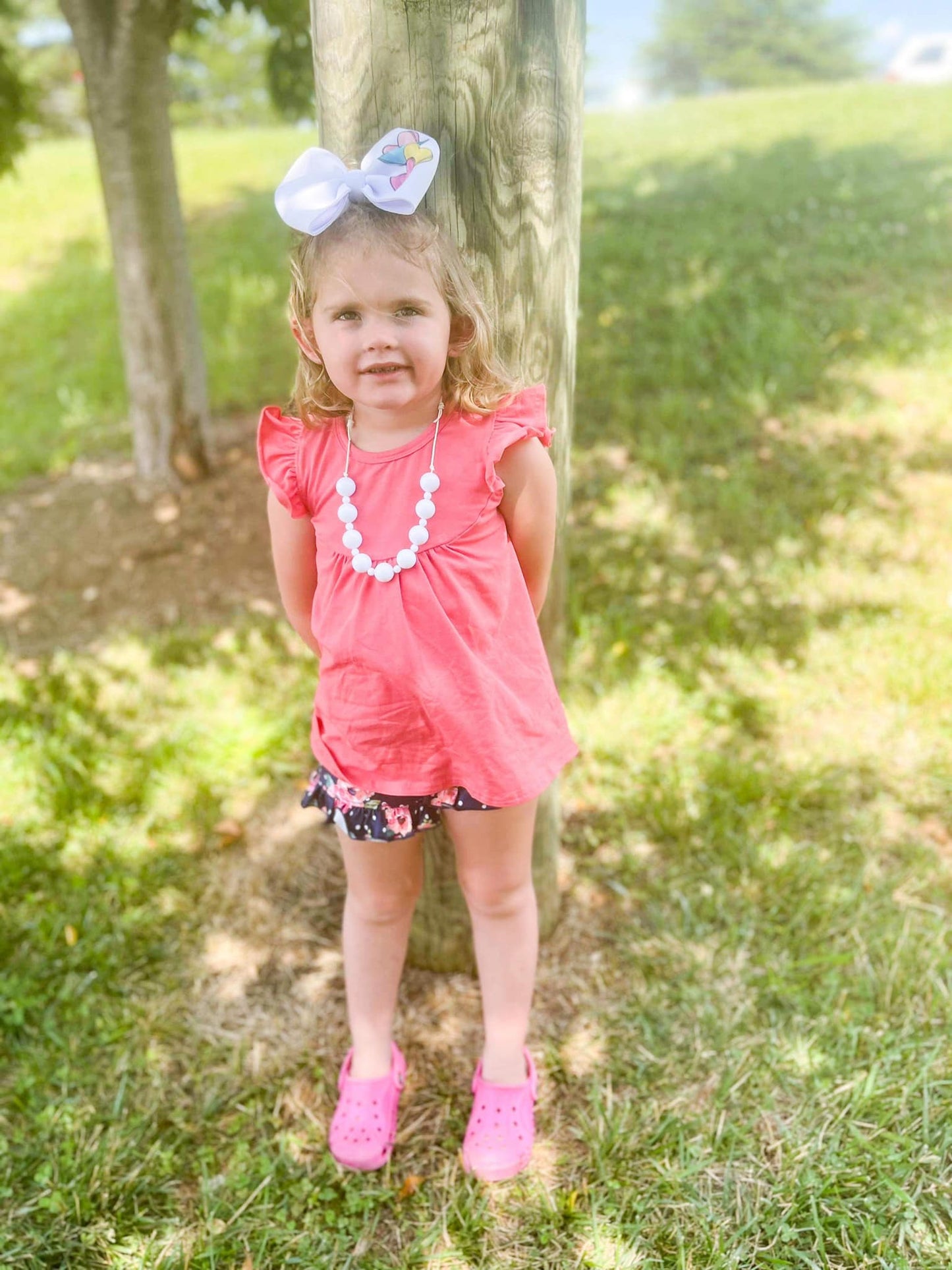 Navy polka dot floral shorties