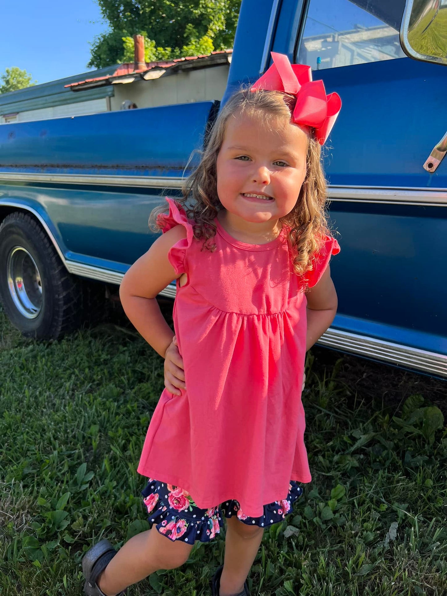 Navy polka dot floral shorties