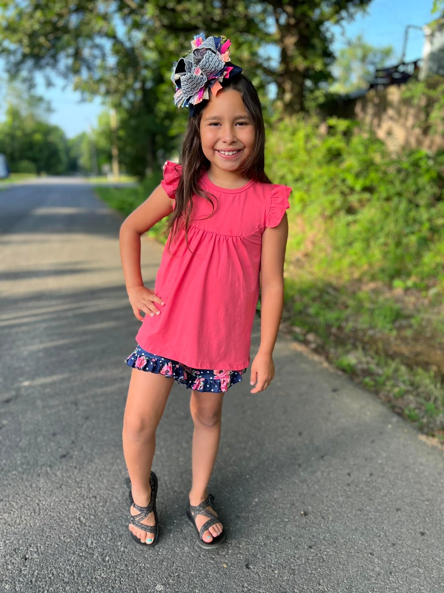 Navy polka dot floral shorties