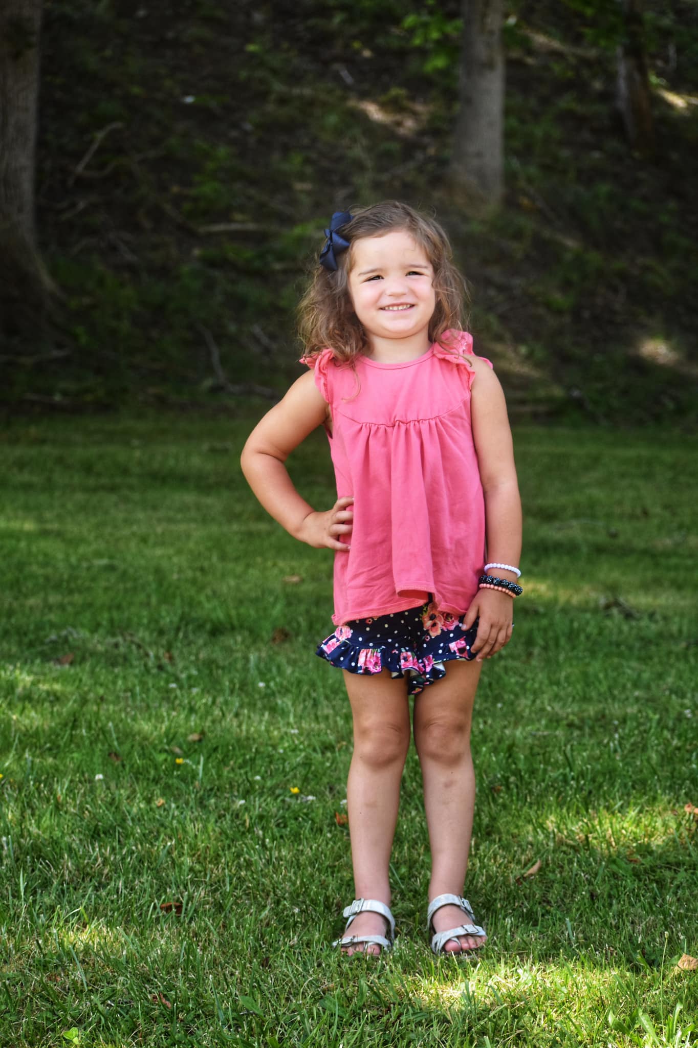 Navy polka dot floral shorties