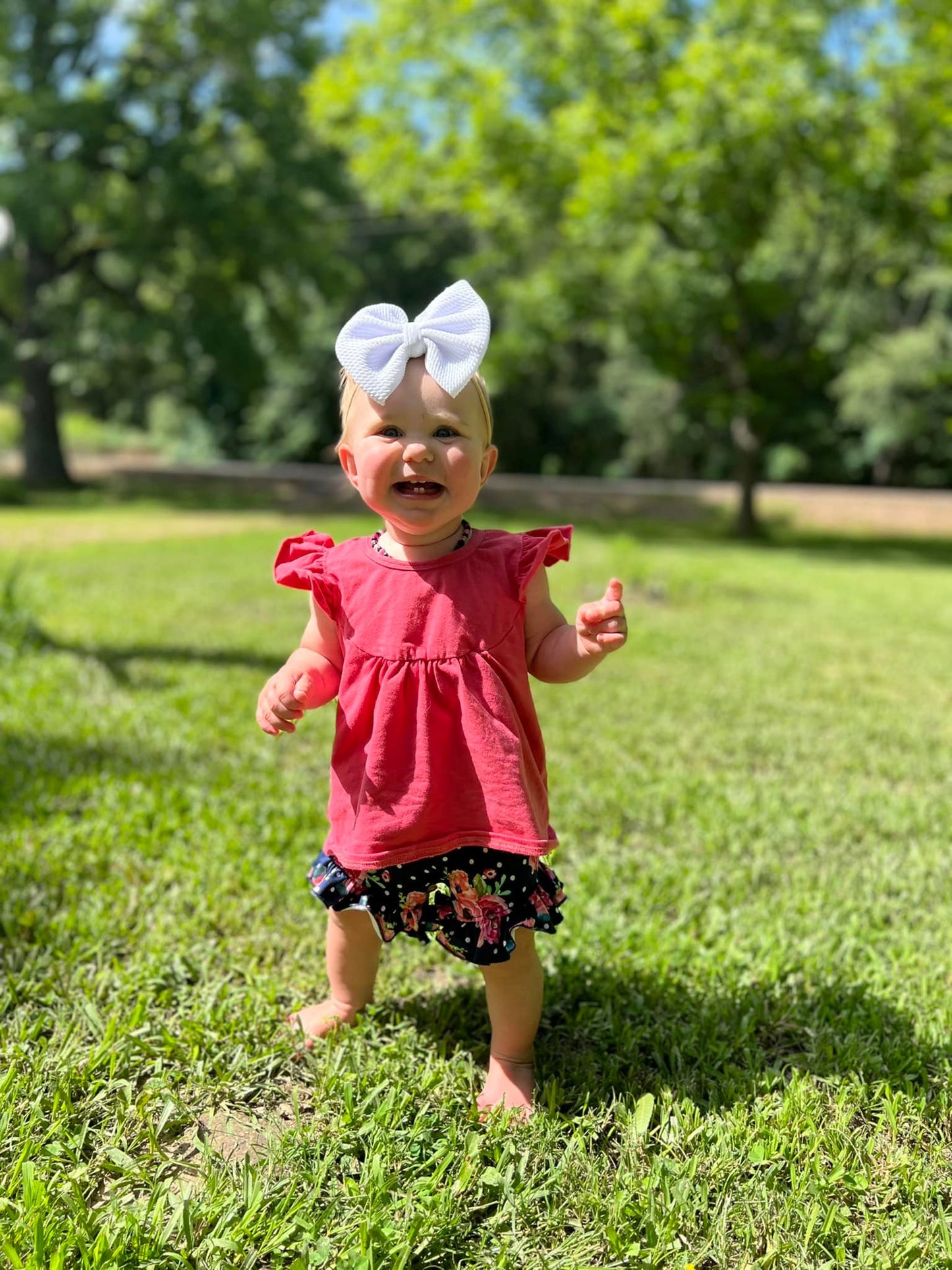 Navy polka dot floral shorties