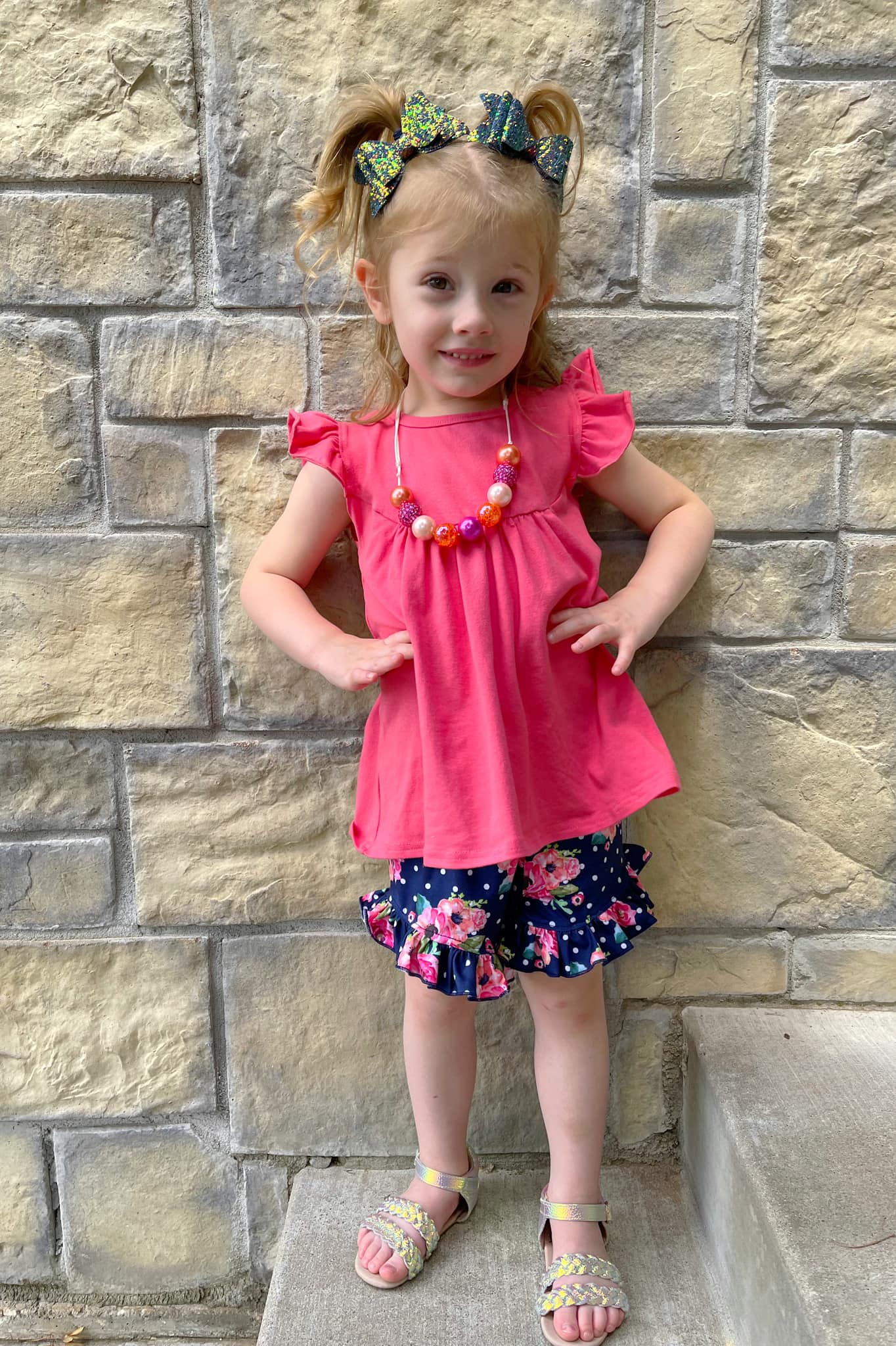 Navy polka dot floral shorties