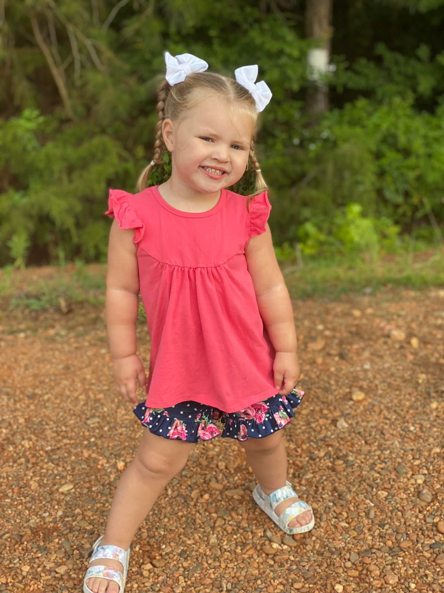 Navy polka dot floral shorties