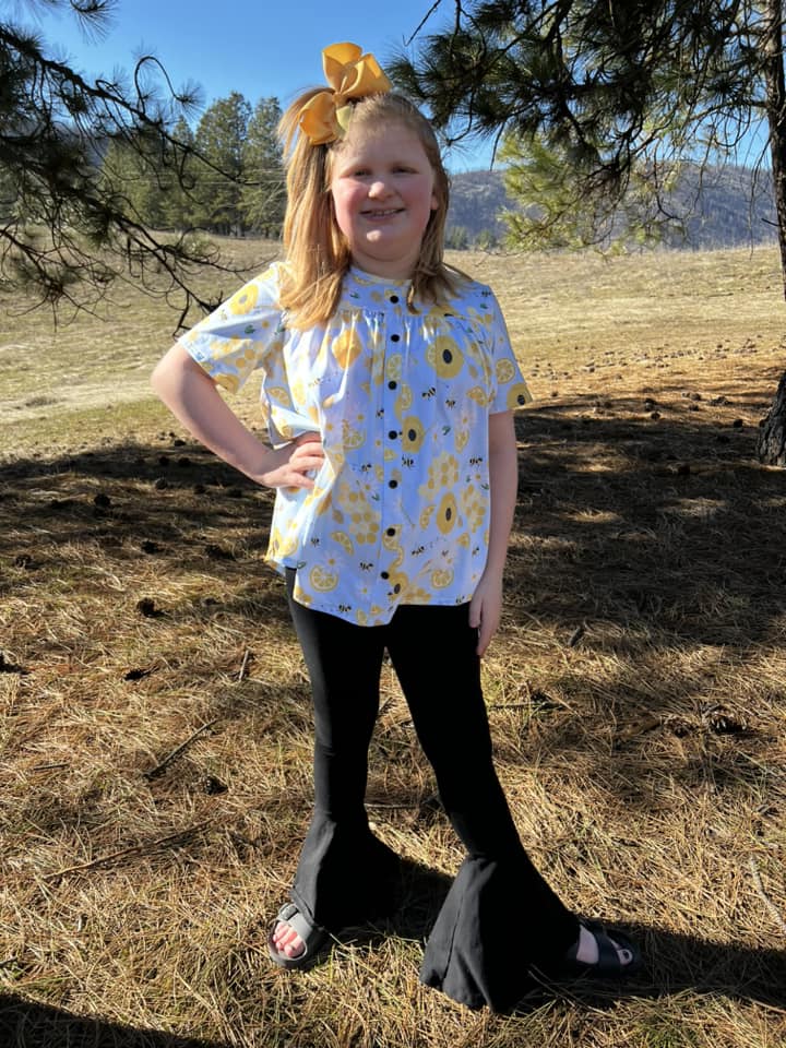 Mama Small honeybee tinsley top and extra wide black bells