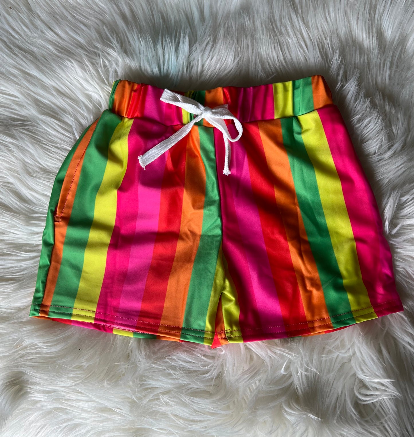 neon stripe swim trunks