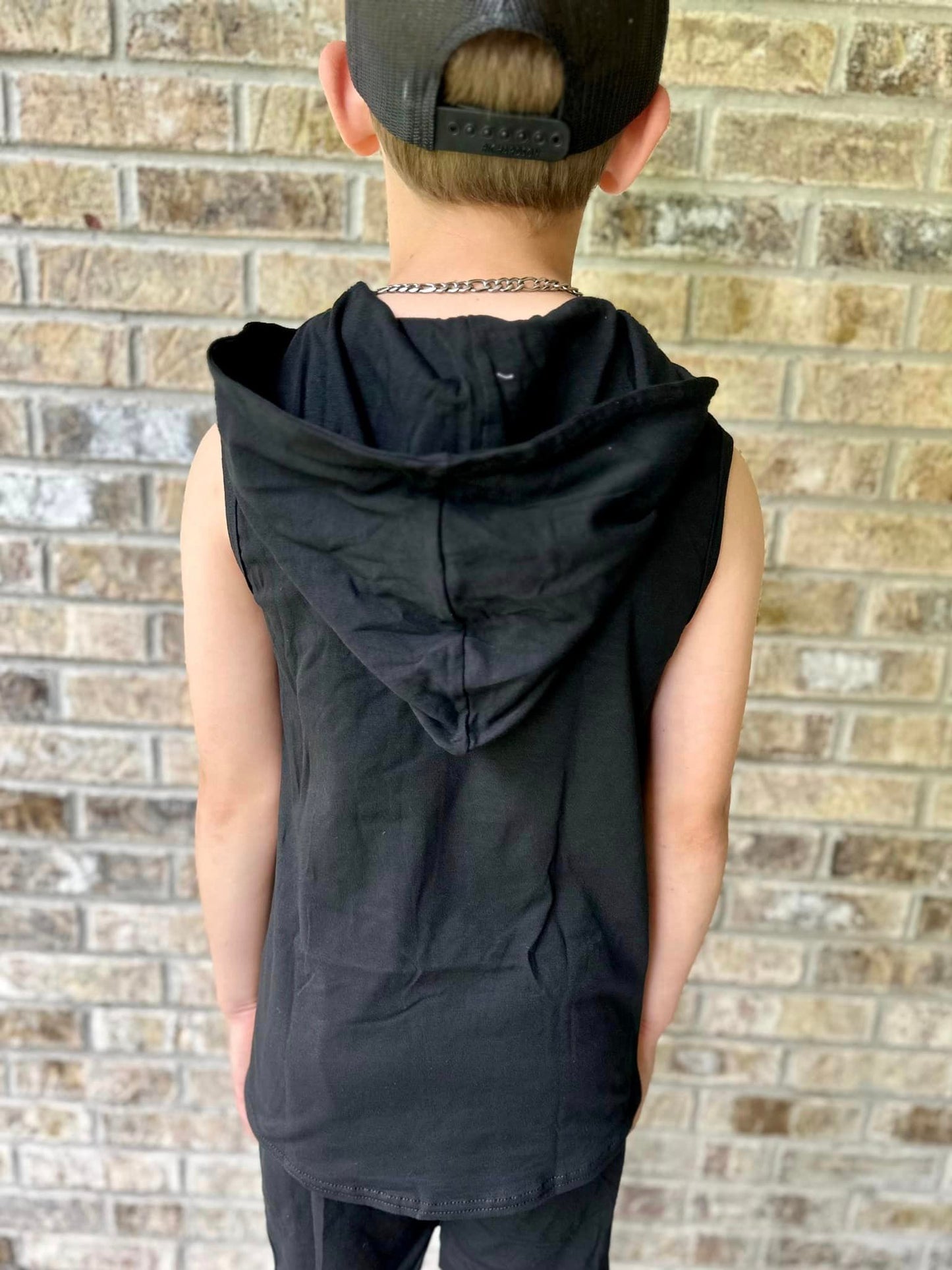 black hooded pocket tank