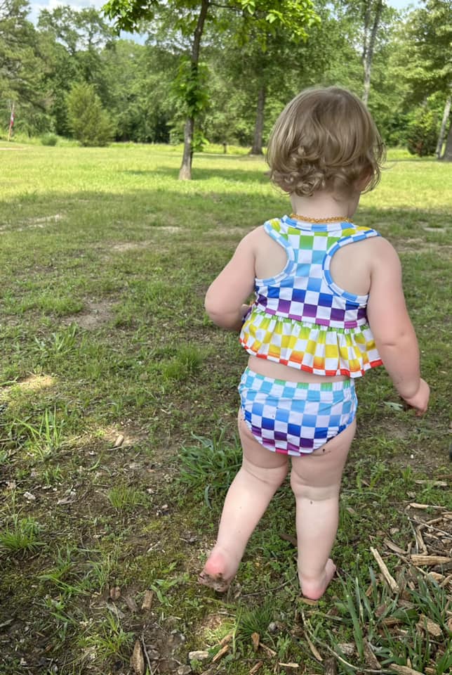 multicolored racerback swim