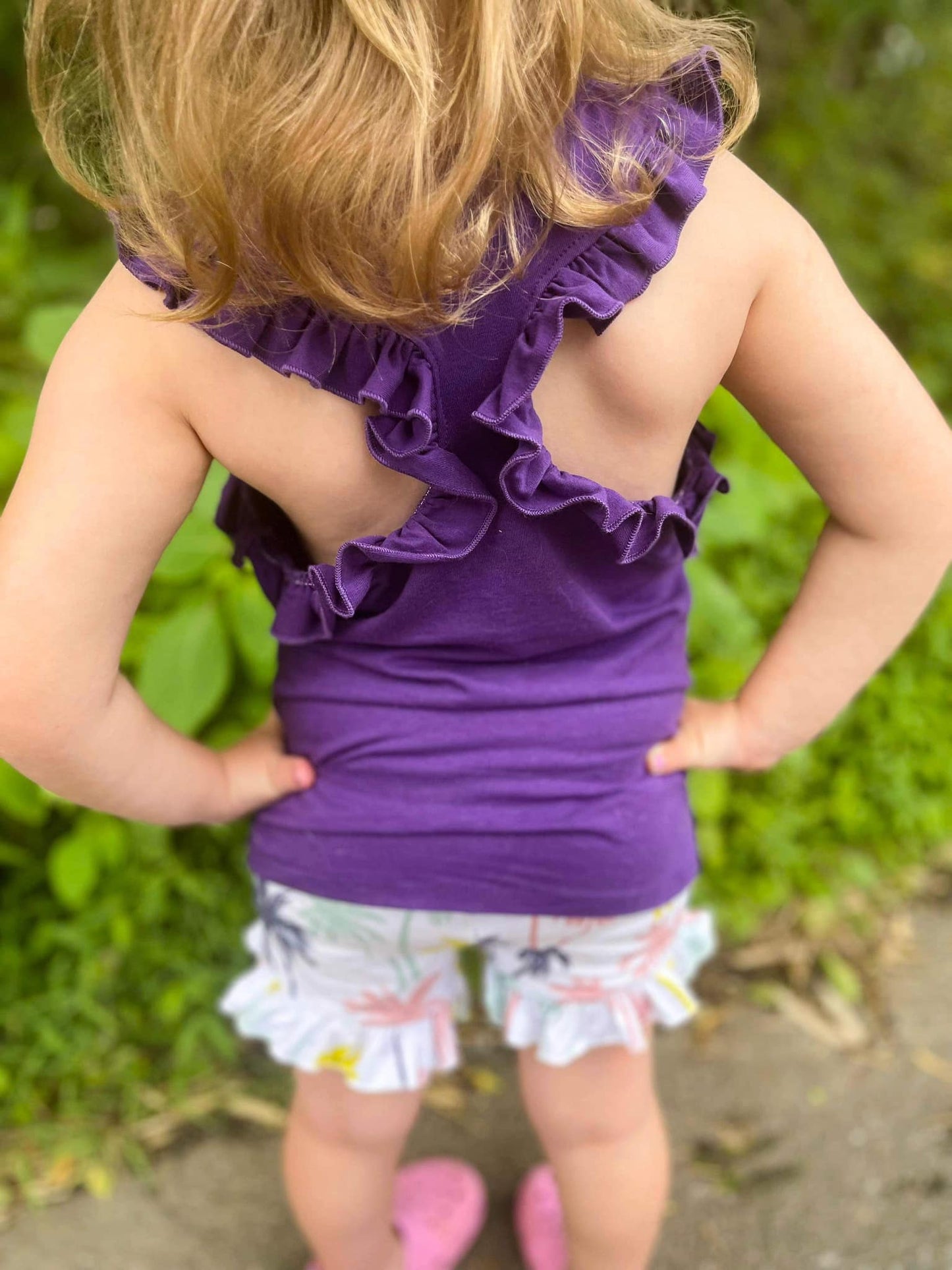 violet ruffle racerback tank