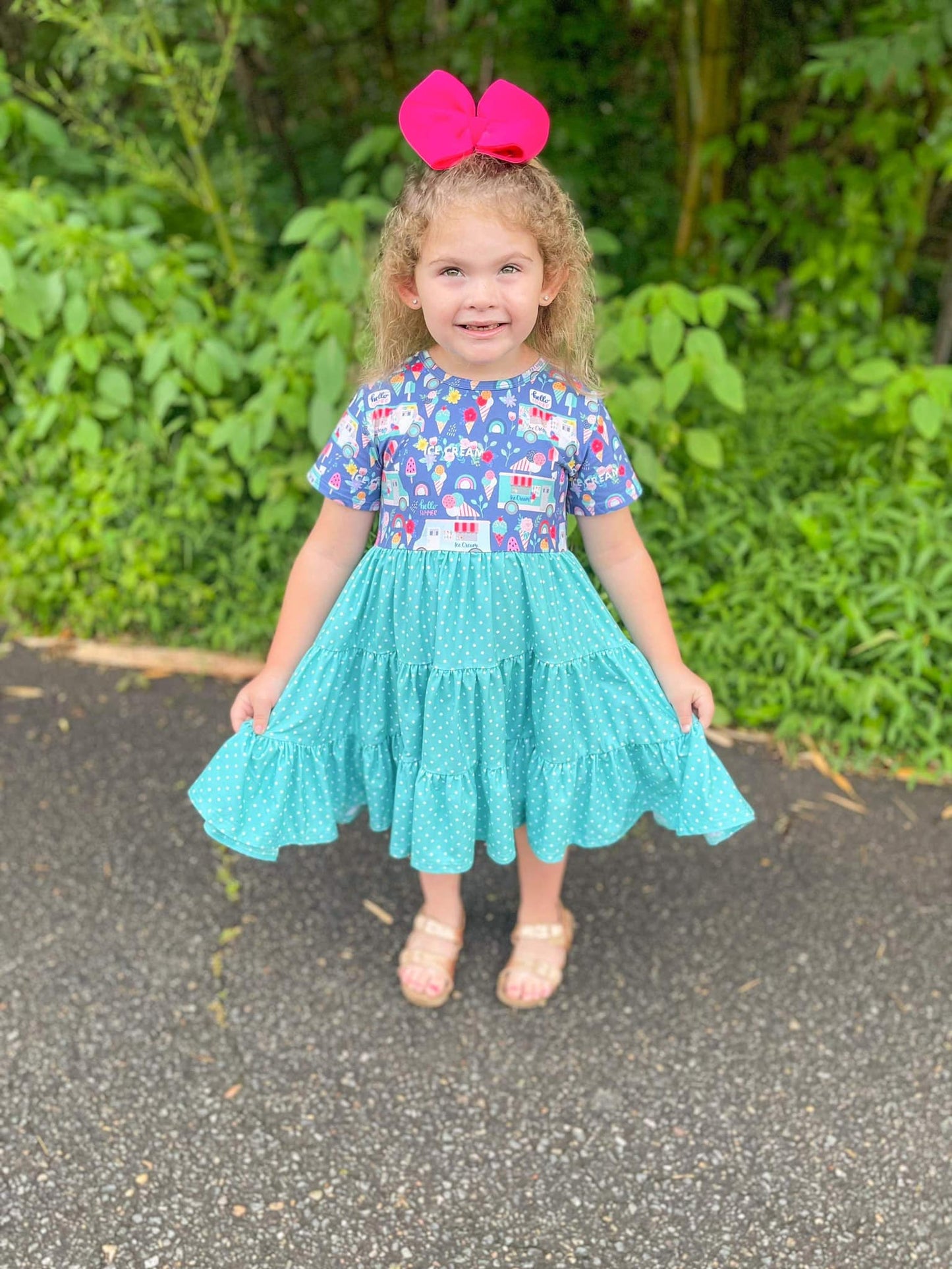 ice cream truck and watermelon polka dot bella twirl dress