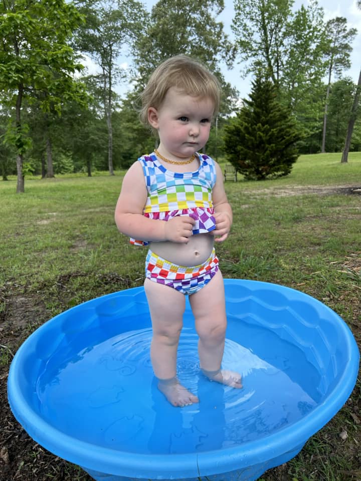 multicolored racerback swim