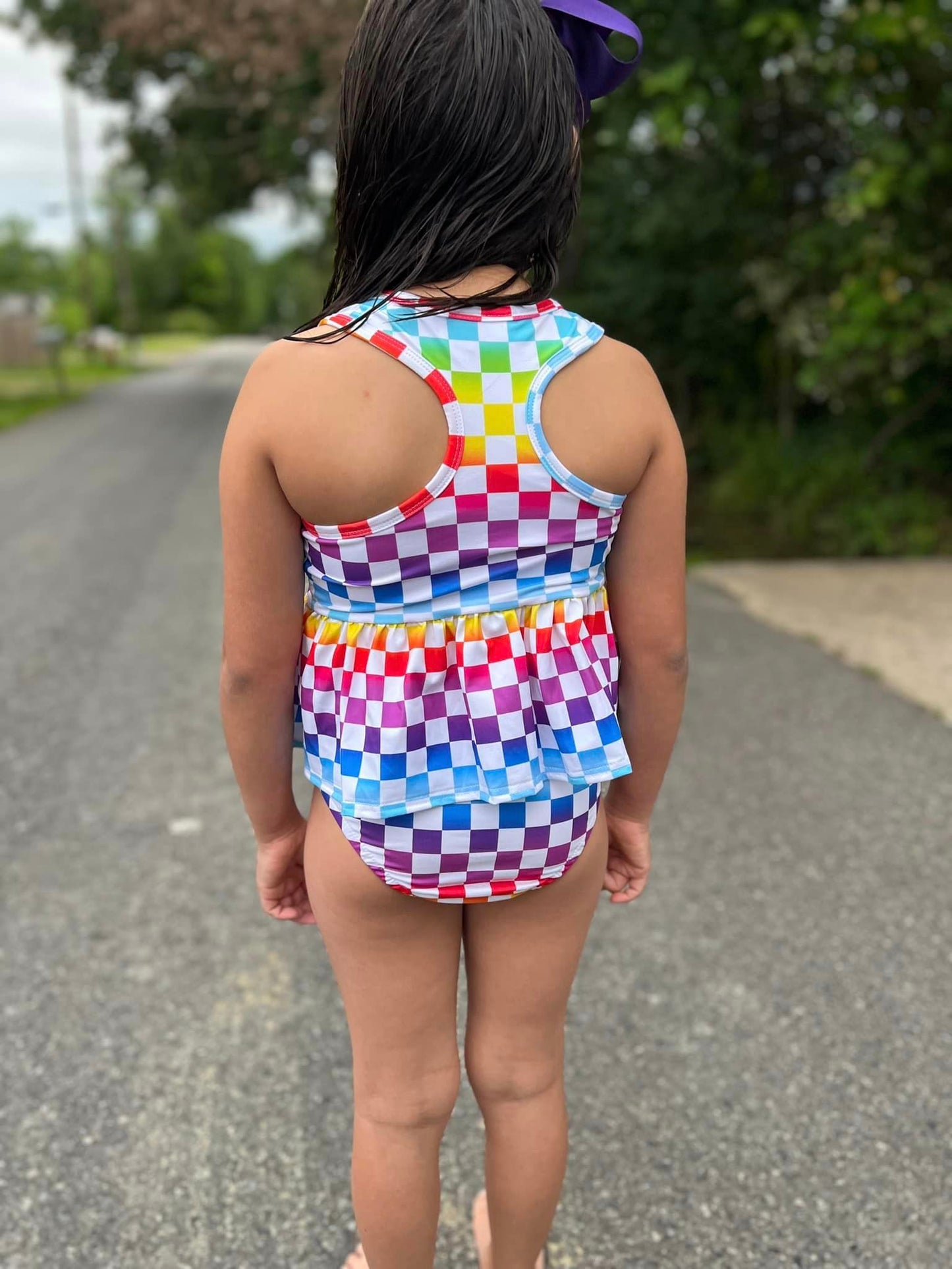 multicolored racerback swim