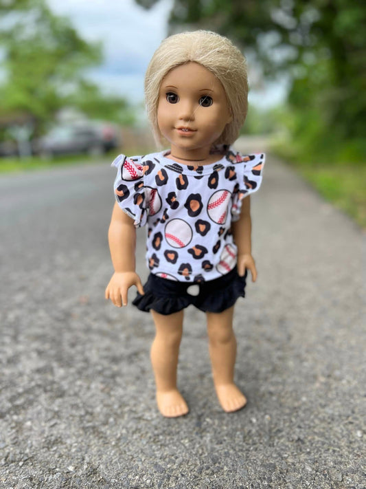 DOLL leopard baseball ruffle tank and black shorties