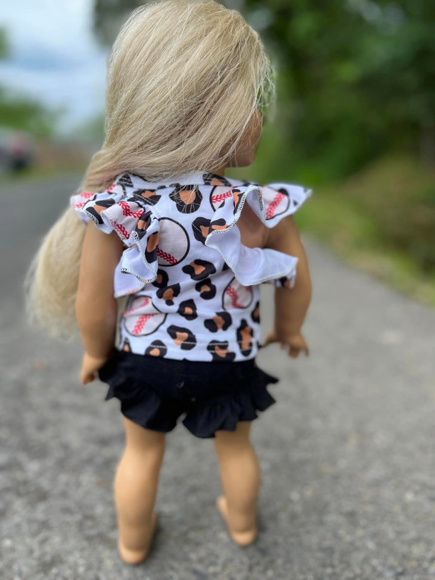 DOLL leopard baseball ruffle tank and black shorties