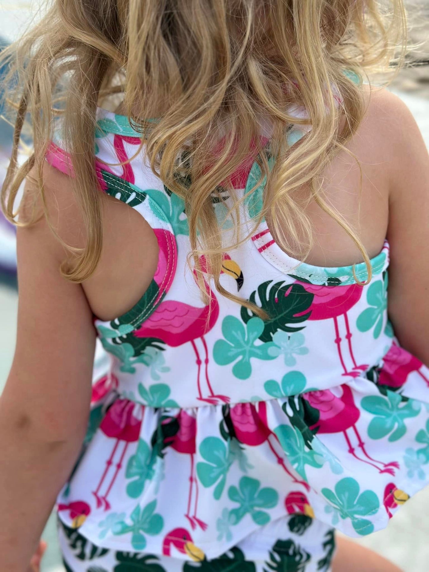 flamingo and palm leaves racerback swim