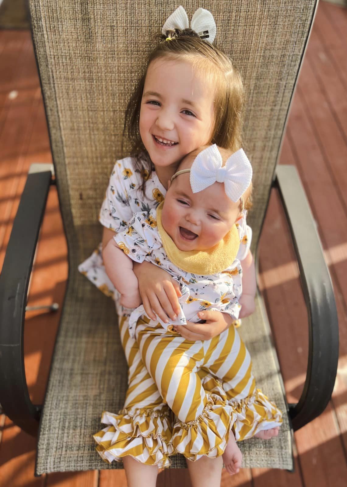 diagonal mustard and white stripe triple bell capris