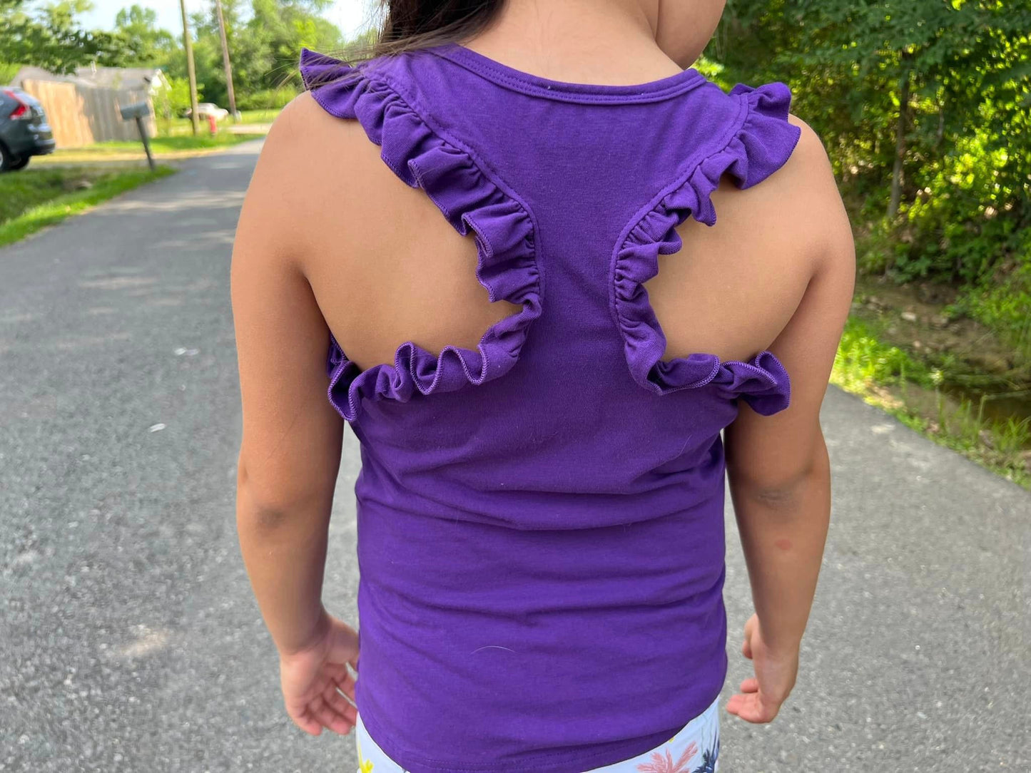 violet ruffle racerback tank