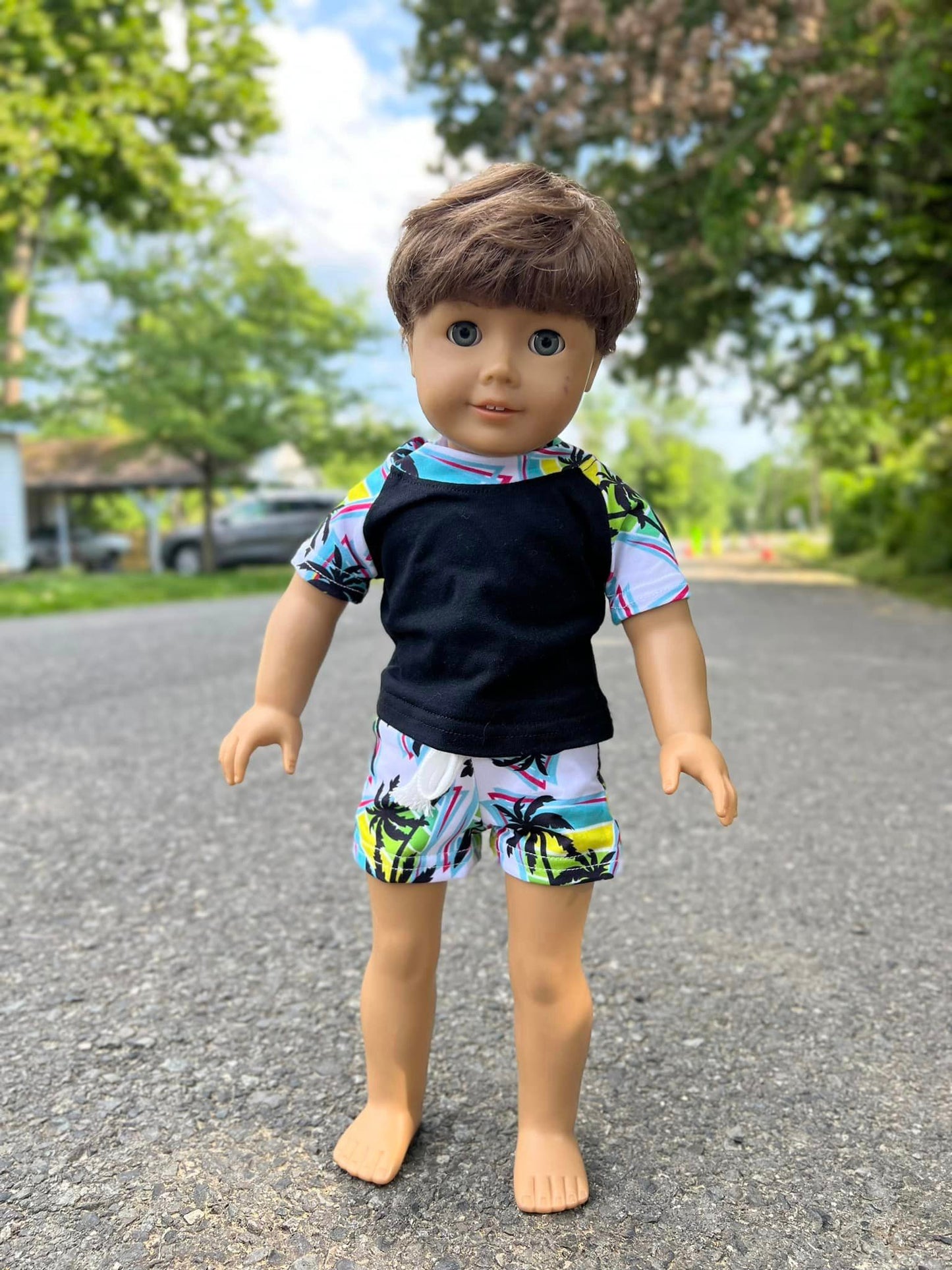 DOLL neon palm tree raglan and shorts set