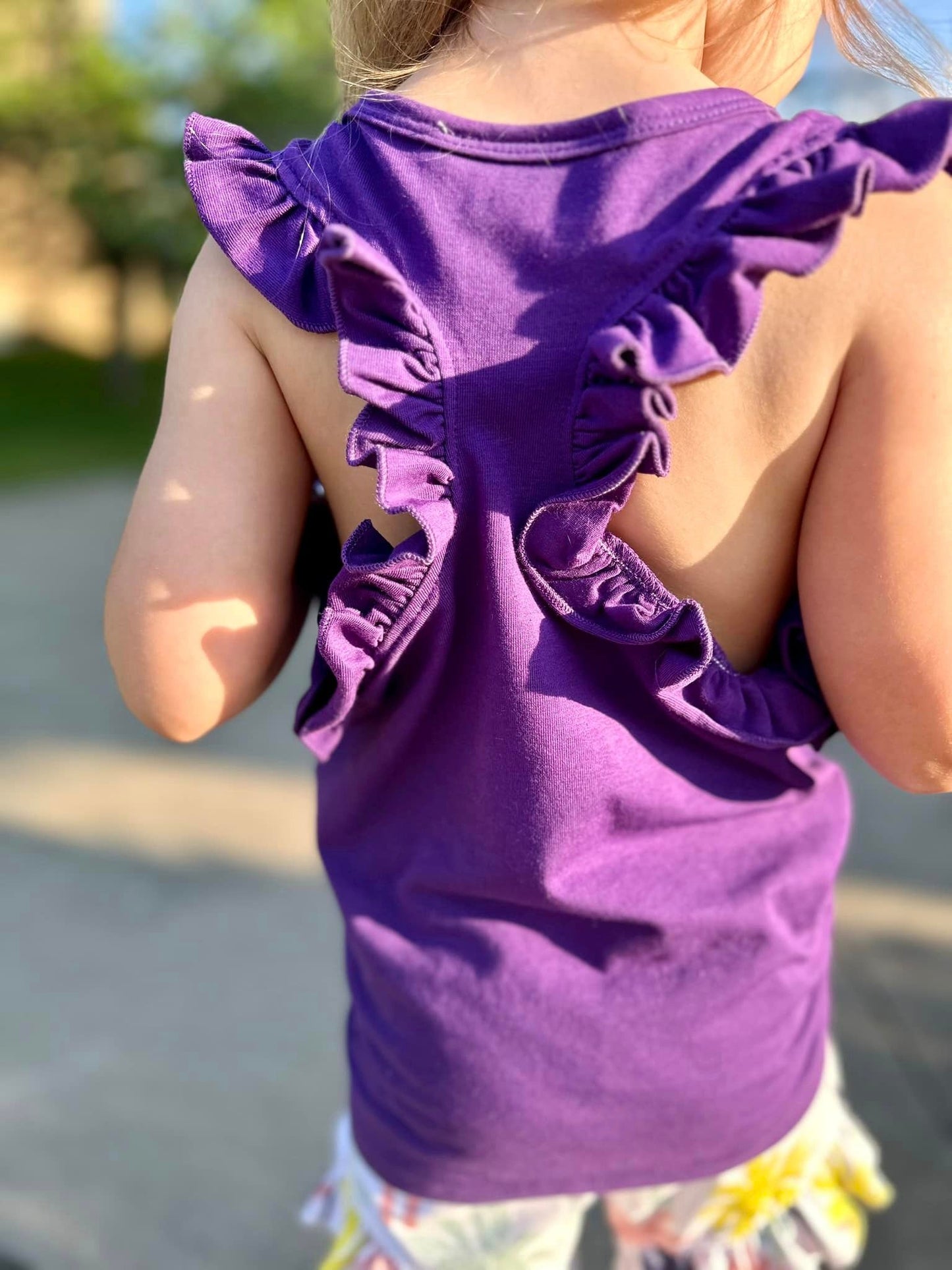 violet ruffle racerback tank