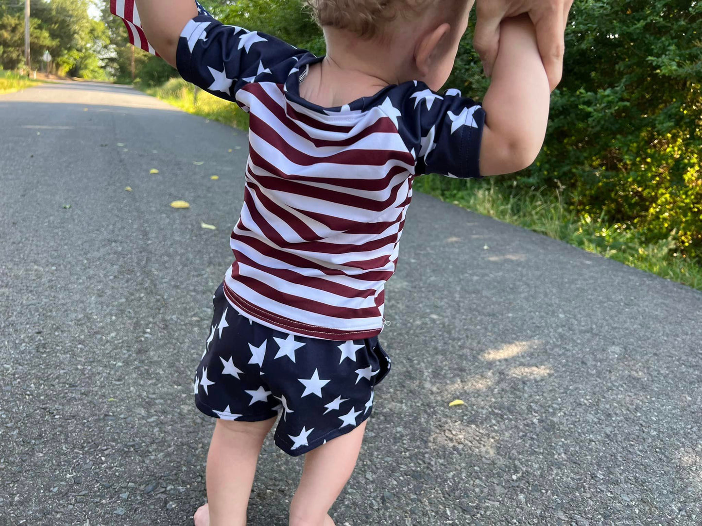 short sleeve vintage red and white stripe raglan with star sleeves