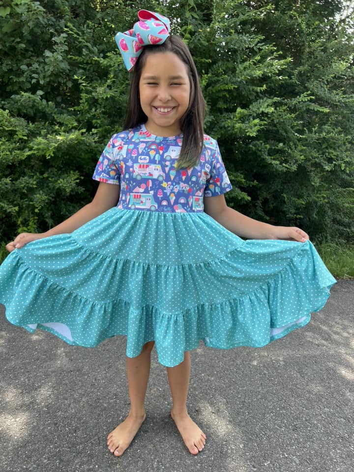 ice cream truck and watermelon polka dot bella twirl dress